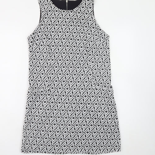 Vestry Women Black Geometric Shift Dress Size 12 Sleeveless