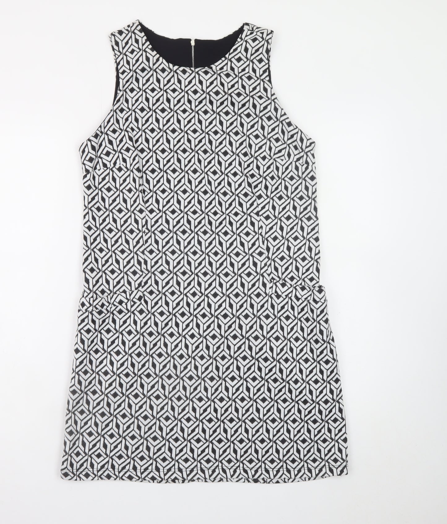 Vestry Women Black Geometric Shift Dress Size 12 Sleeveless