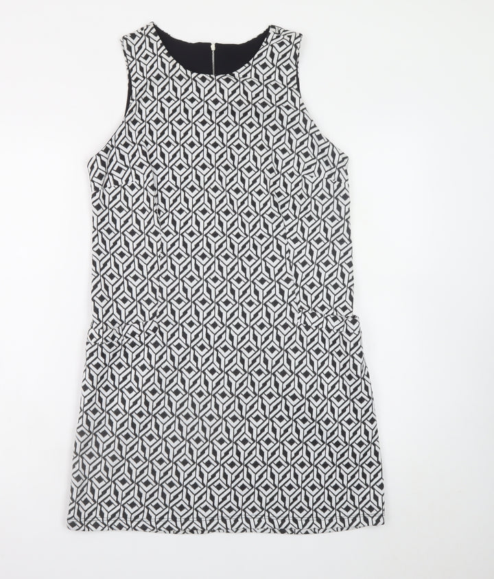 Vestry Women Black Geometric Shift Dress Size 12 Sleeveless