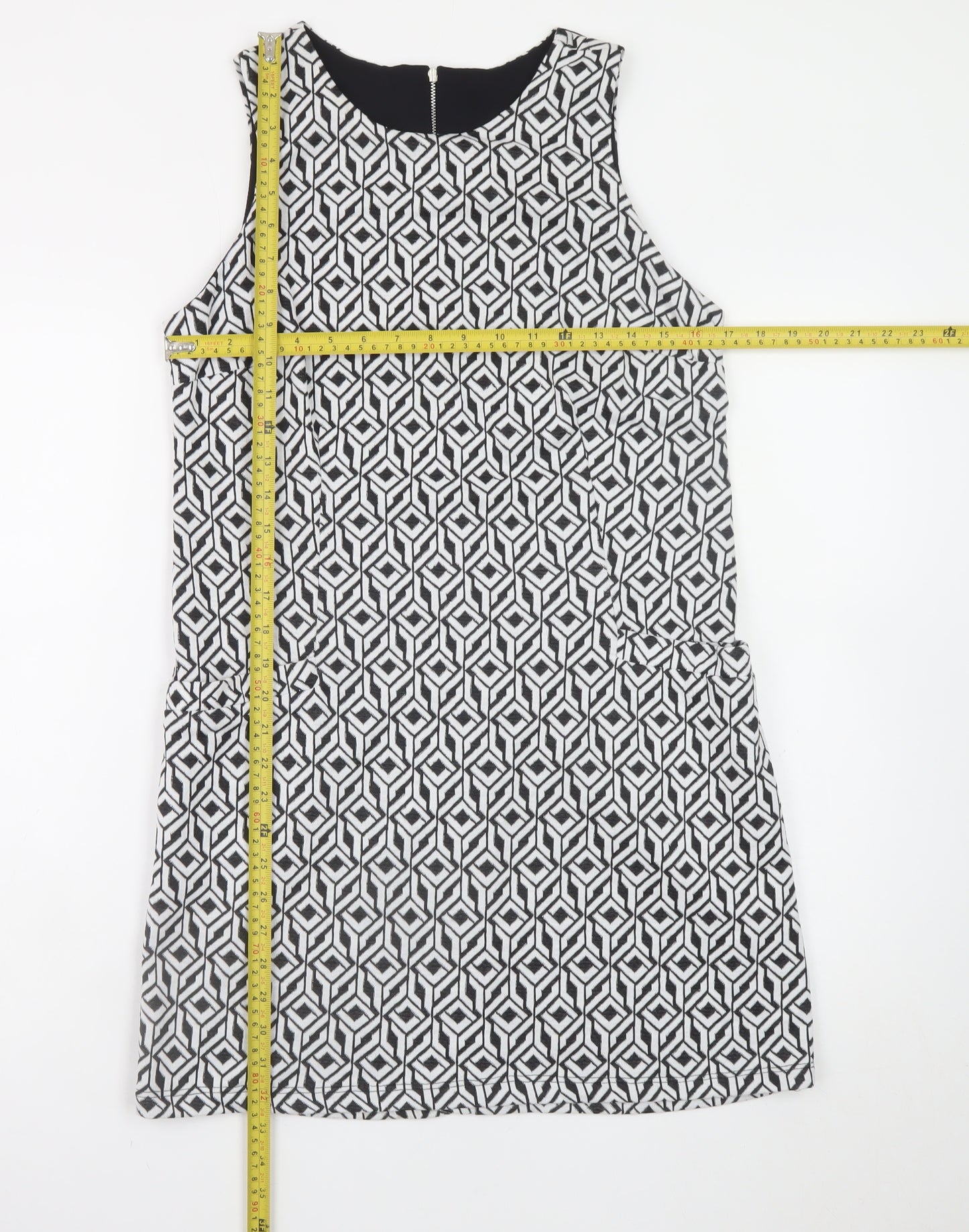 Vestry Women Black Geometric Shift Dress Size 12 Sleeveless