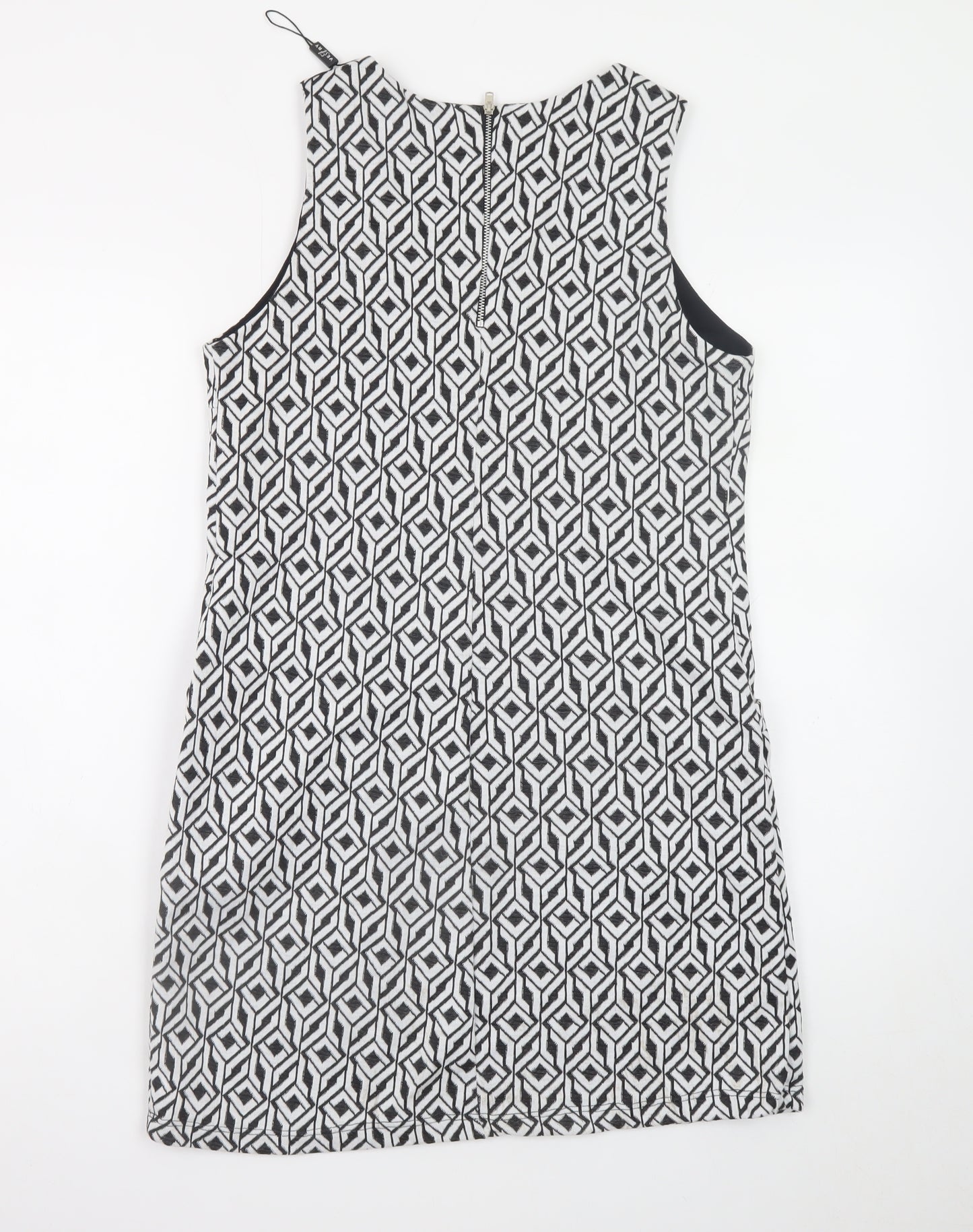 Vestry Women Black Geometric Shift Dress Size 12 Sleeveless