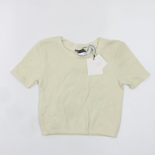 ZARA Women Beige Cropped Ribbed Knit Short Sleeve T-Shirt XS