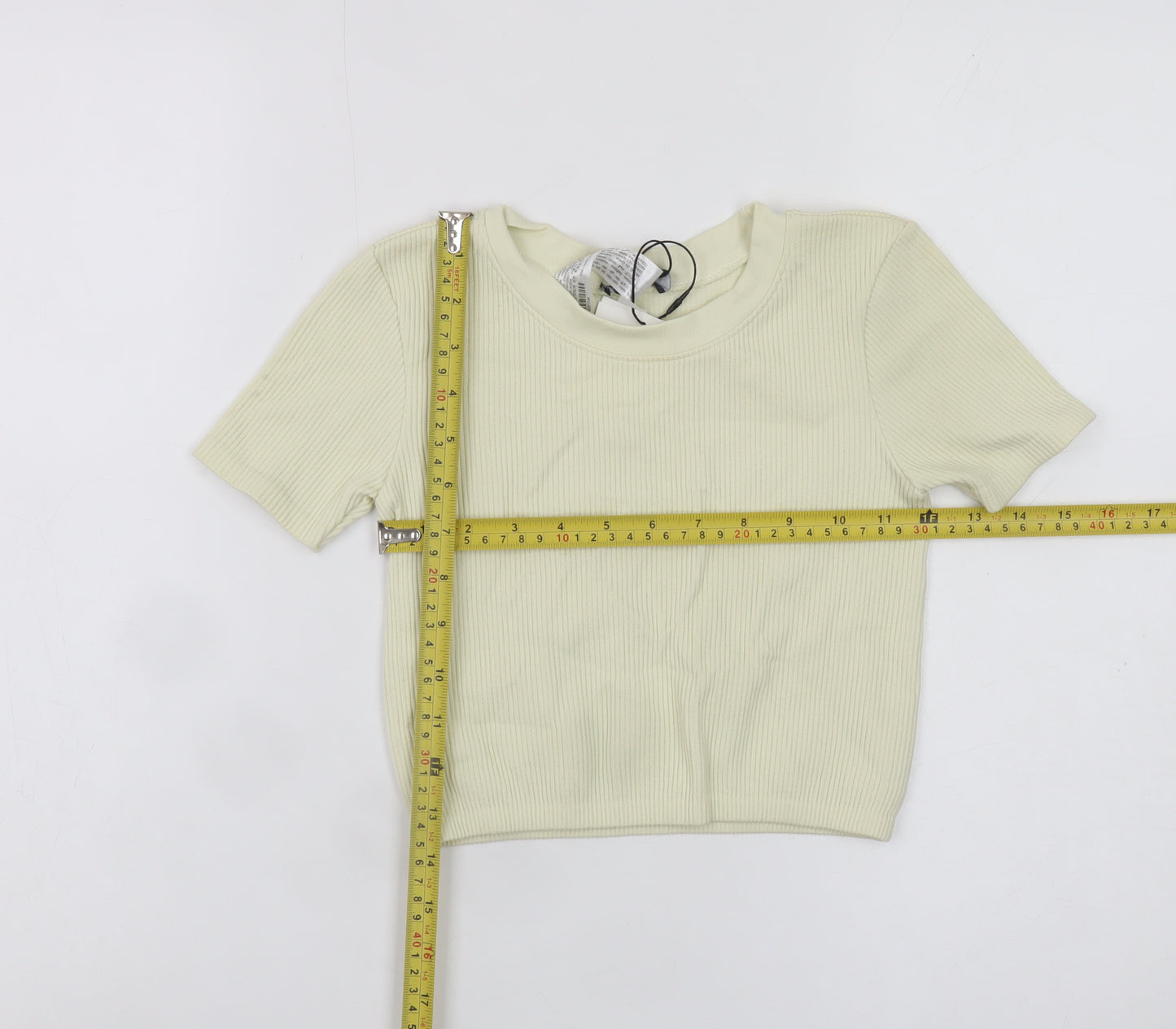 ZARA Women Beige Cropped Ribbed Knit Short Sleeve T-Shirt XS