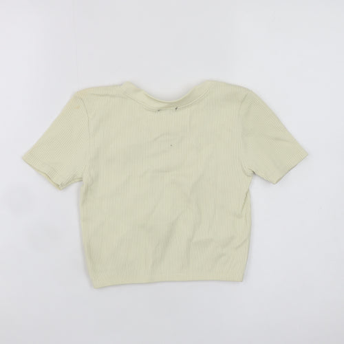 ZARA Women Beige Cropped Ribbed Knit Short Sleeve T-Shirt XS