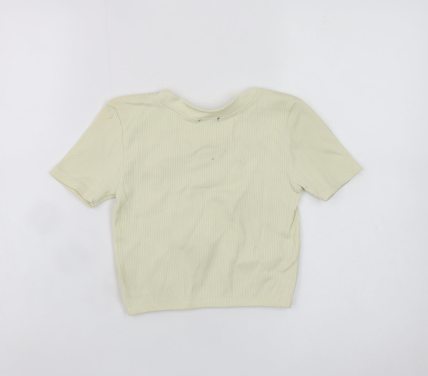 ZARA Women Beige Cropped Ribbed Knit Short Sleeve T-Shirt XS
