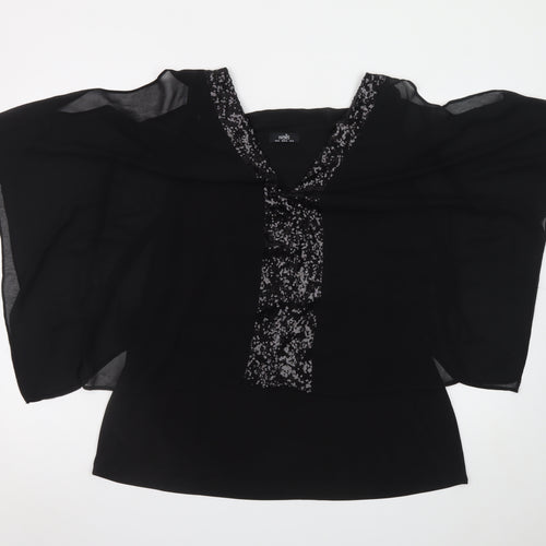 Wallis Women’s Black Chiffon Beaded Kimono Sleeve Blouse XL