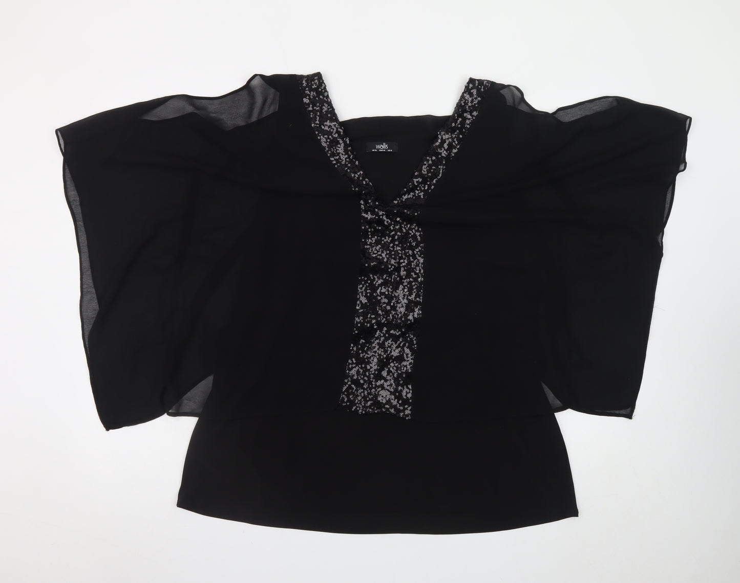 Wallis Women’s Black Chiffon Beaded Kimono Sleeve Blouse XL