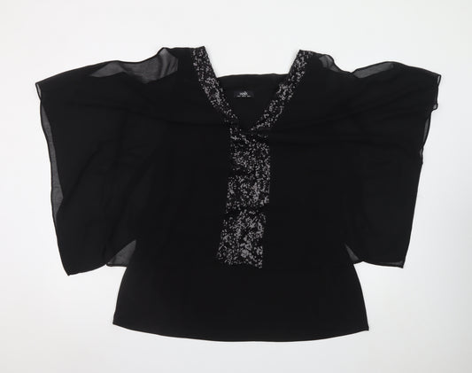 Wallis Women’s Black Chiffon Beaded Kimono Sleeve Blouse XL