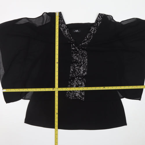 Wallis Women’s Black Chiffon Beaded Kimono Sleeve Blouse XL