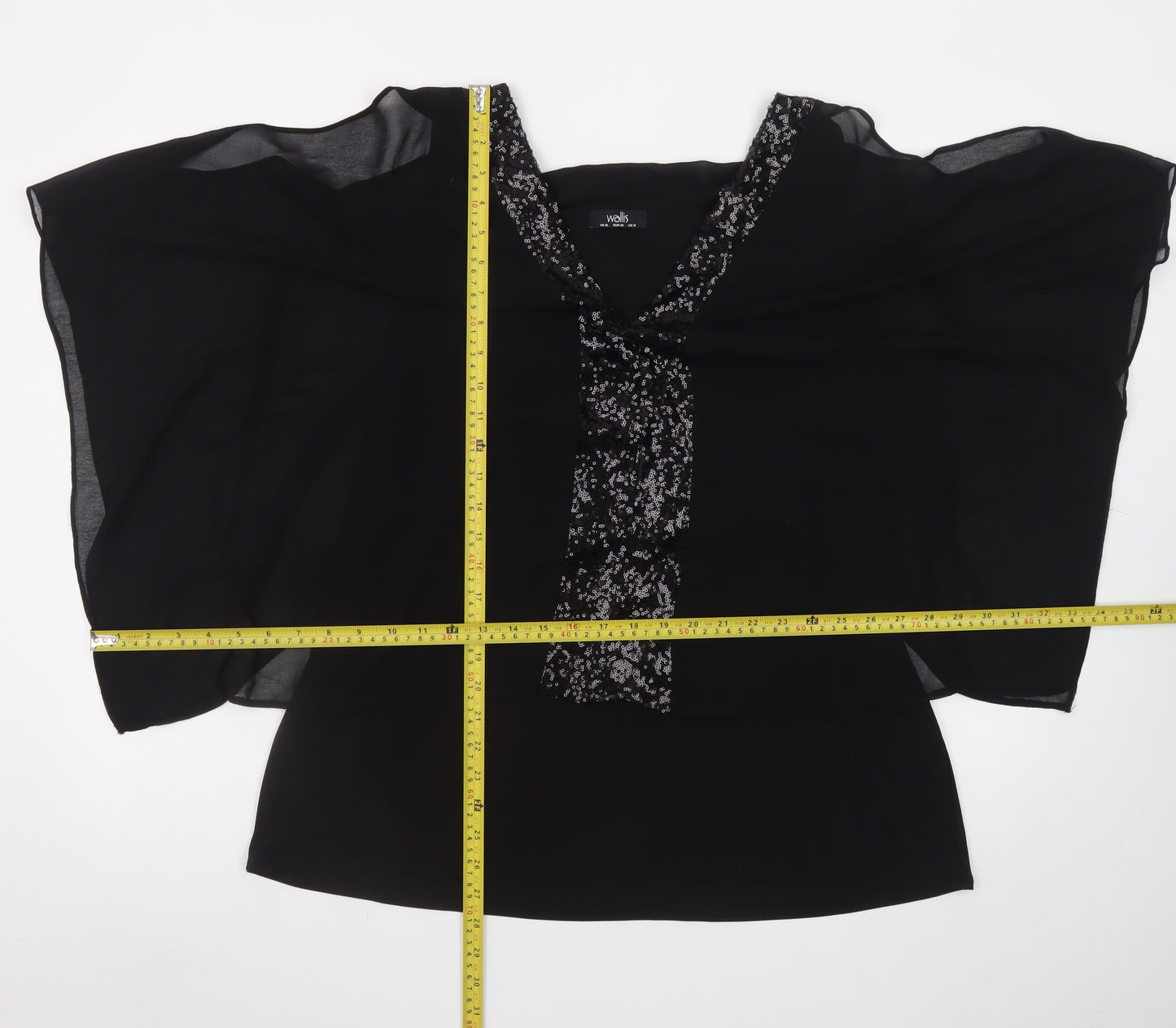 Wallis Women’s Black Chiffon Beaded Kimono Sleeve Blouse XL