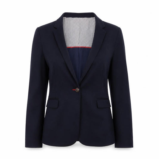 Front view of Dunnes Women’s Navy Blue Blazer, size UK 12, Regular Fit Business Jacket