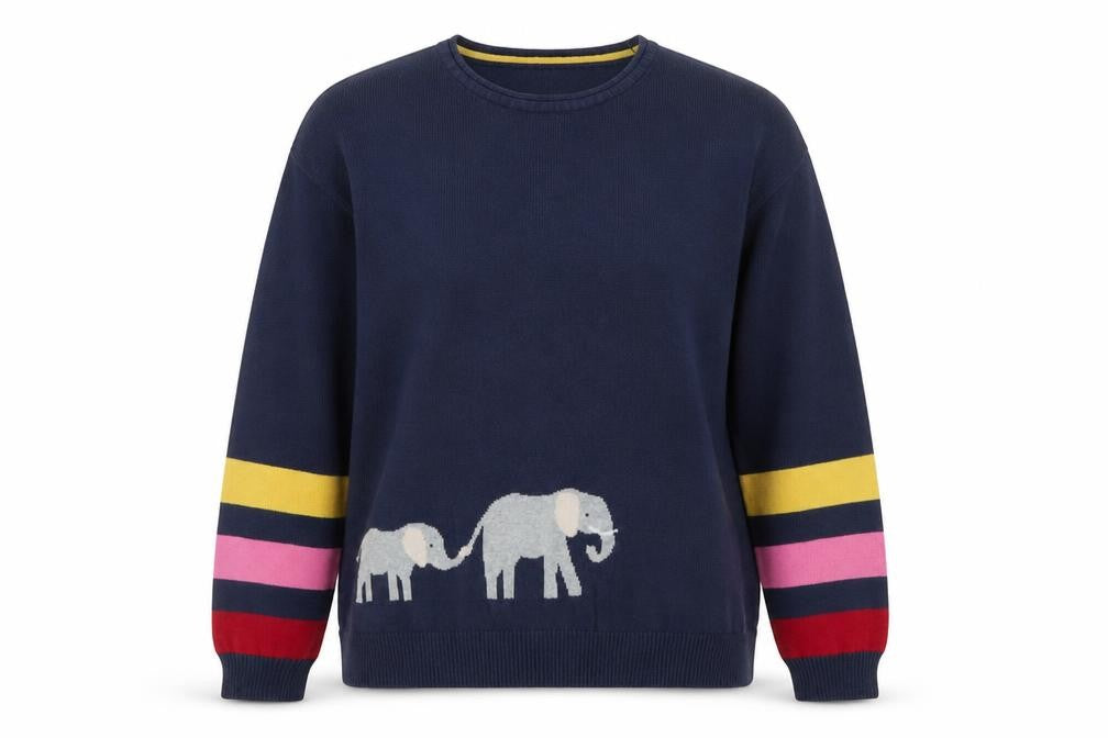 Frugi Women’s Navy Organic Cotton Elephant Jumper Size 10