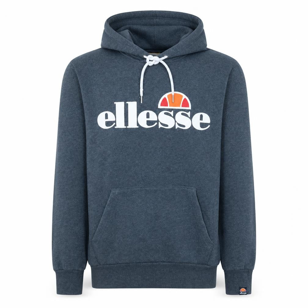 Front view of Ellesse Men's Blue Pullover Hoodie XS Fleece Graphic Regular Fit