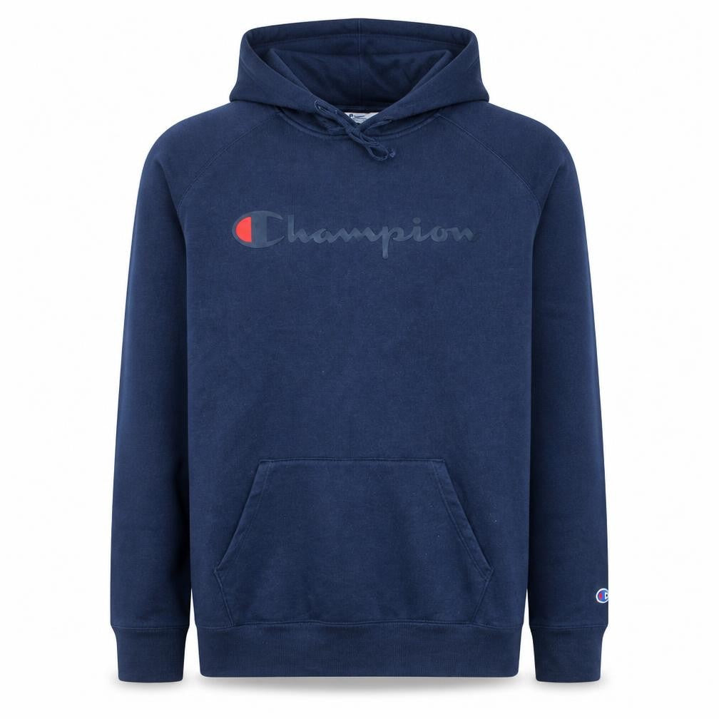 Front view of Champion Men's Blue XL Pullover Hoodie Fleece Sweatshirt