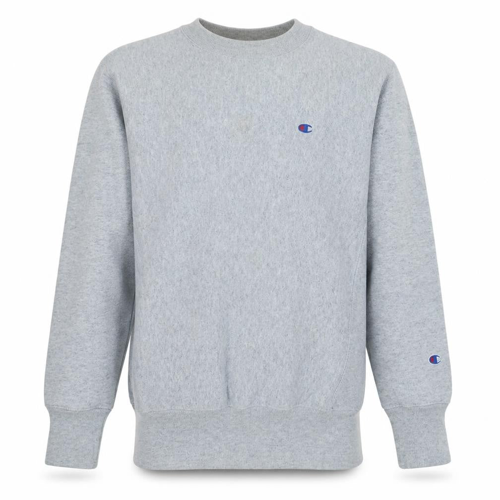 Front view of Champion Men's Grey Reverse Weave Crew Neck Sweatshirt Medium