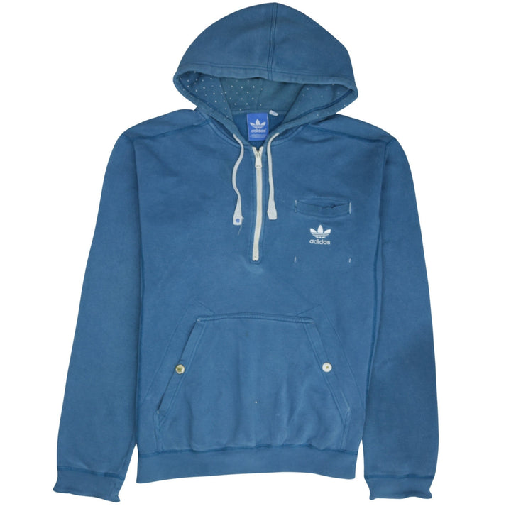 Adidas Men's Blue 1/2 Zip Hoodie Size L Logo Sportswear
