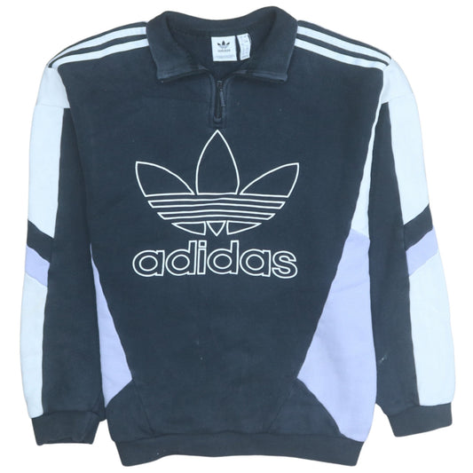 Adidas Women Black 1/2 Zip Trefoil Logo Sweatshirt UK 12