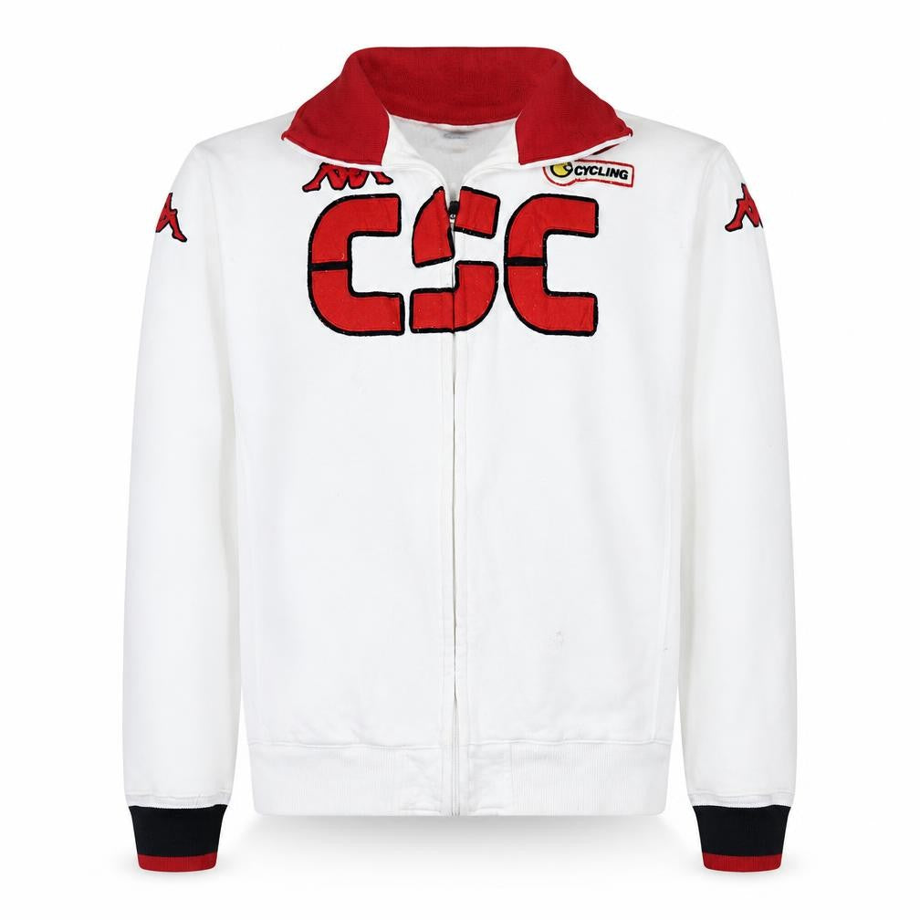 Front view of Kappa men’s white xl full zip cycling logo sweatshirt
