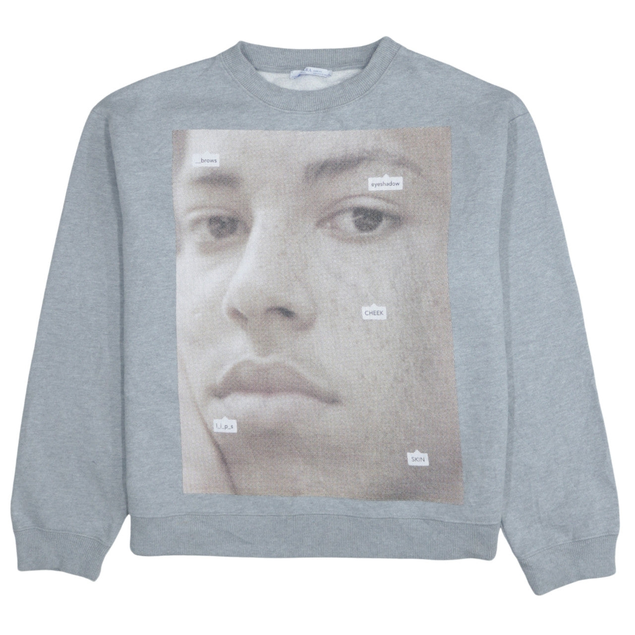 Zara Woman Grey Graphic Face Print Sweatshirt Size M