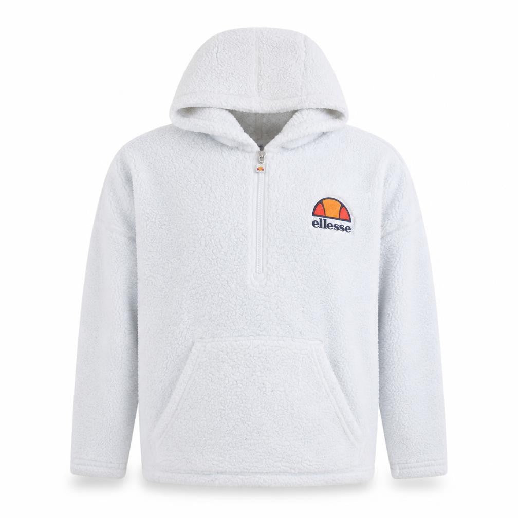 Front view of Ellesse Women’s White 1/4 Zip Hooded Pullover Sweatshirt UK 10