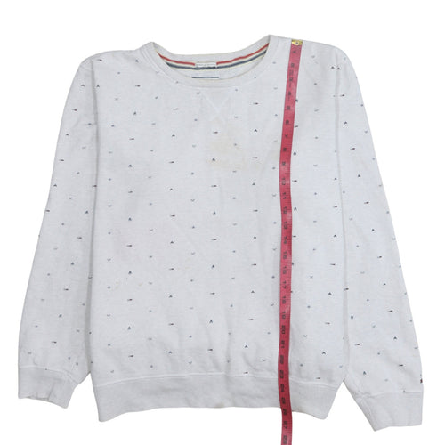 Hilfiger Denim Mens White XL Pullover Sweatshirt Classic Crew Neck