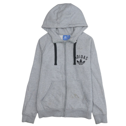 Adidas Women Grey Full Zip Hoodie Medium Classic Cotton Blend