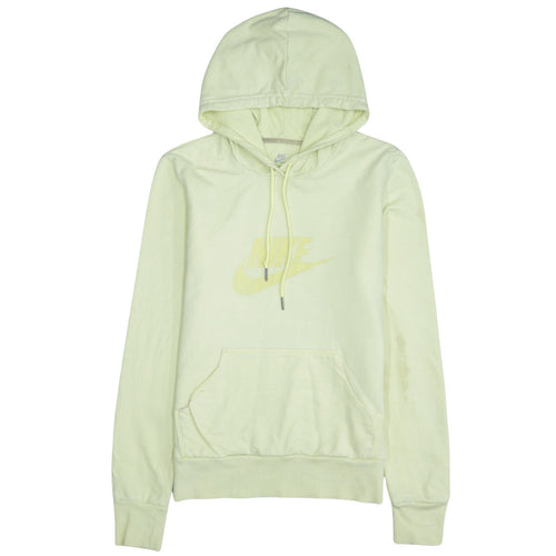 Nike Women Light Yellow Pullover Hoodie Size L Logo Graphic Sweatshirt