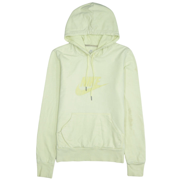 Nike Women Light Yellow Pullover Hoodie Size L Logo Graphic Sweatshirt