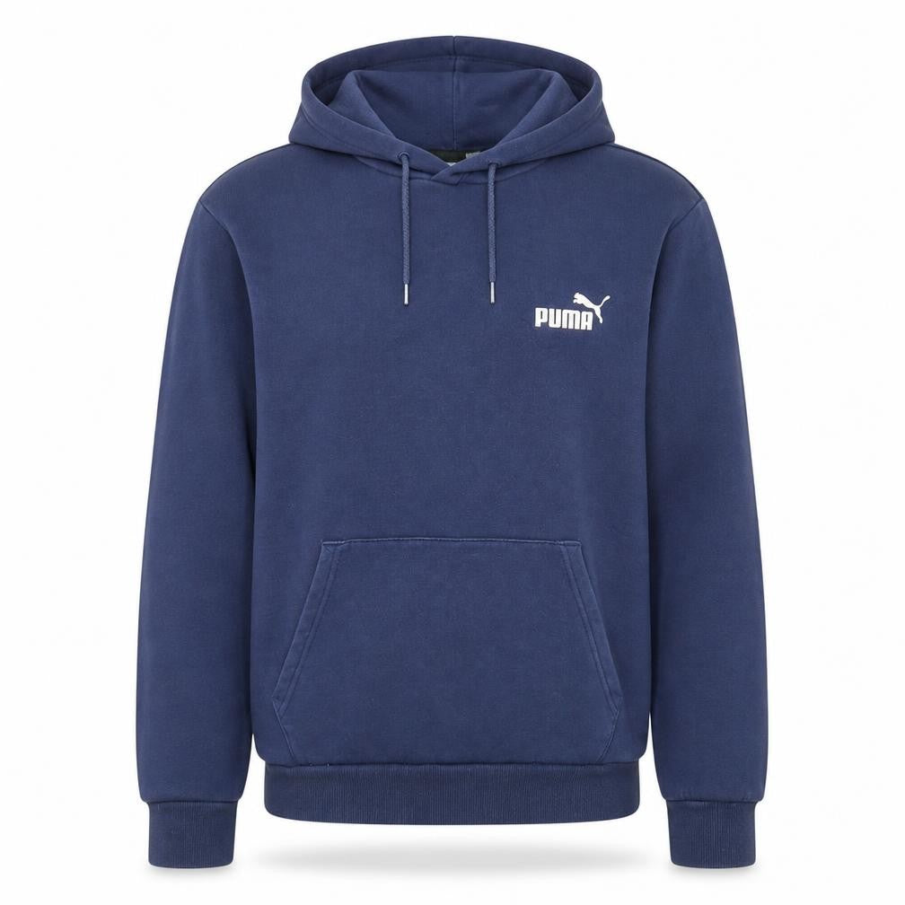 Front view of Puma Men's Blue Pullover Hoodie, size M, Regular Fit Logo Sportswear