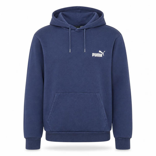 Front view of Puma Men's Blue Pullover Hoodie, size M, Regular Fit Logo Sportswear
