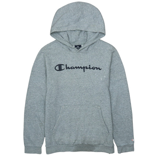 Champion Boys Grey Pullover Hoodie XL 13-14 Years Logo Print Cotton Blend