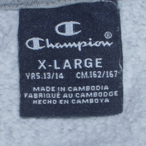 Champion Boys Grey Pullover Hoodie XL 13-14 Years Logo Print Cotton Blend