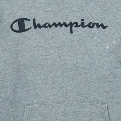 Champion Boys Grey Pullover Hoodie XL 13-14 Years Logo Print Cotton Blend