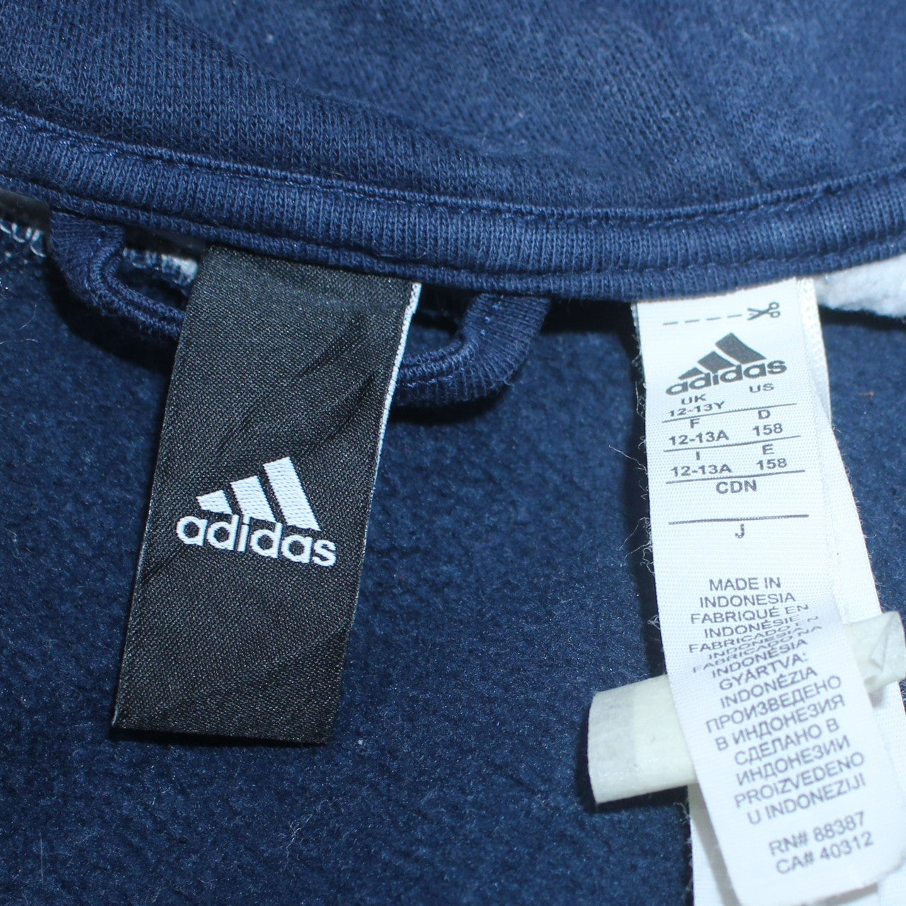 Adidas Boys Blue Full Zip Hoodie Size 13 Years Logo Sportswear