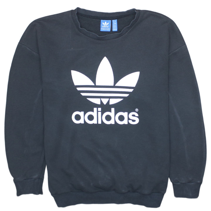 Adidas Women Black Crew Neck Trefoil Logo Pullover Sweatshirt Size 8