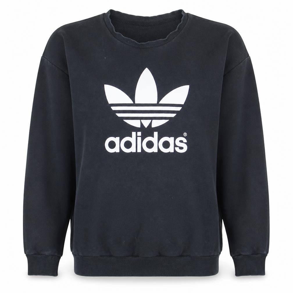 Front view of Adidas Women Black Crew Neck Trefoil Logo Pullover Sweatshirt, size 8