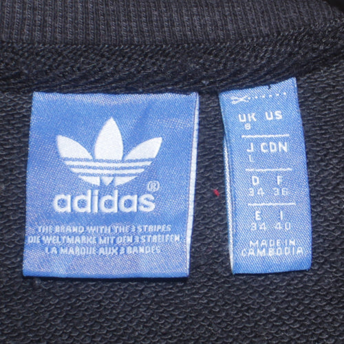Adidas Women Black Crew Neck Trefoil Logo Pullover Sweatshirt Size 8