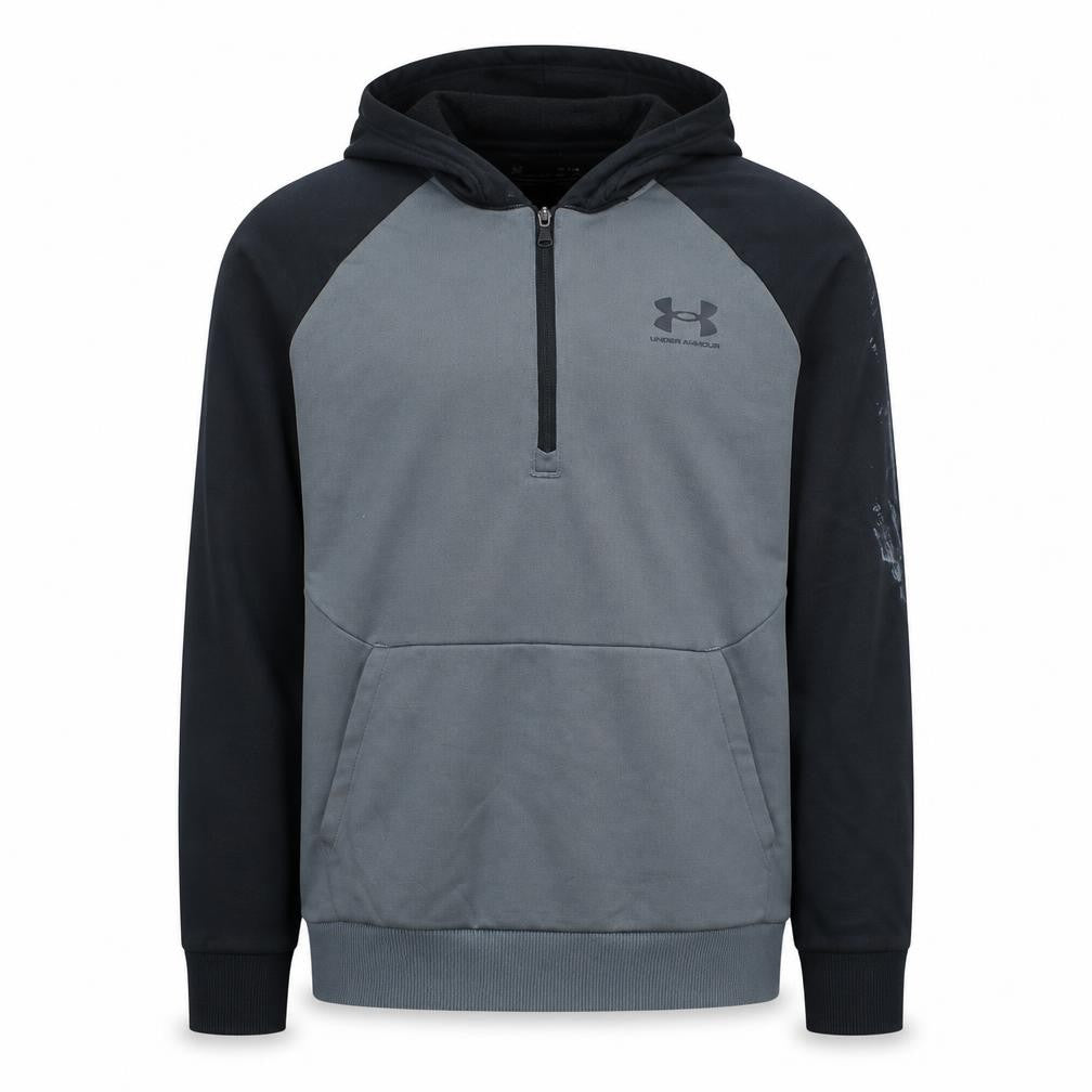 Front view of Under Armour Men's Black Grey ColdGear 1/2 Zip Hoodie Medium