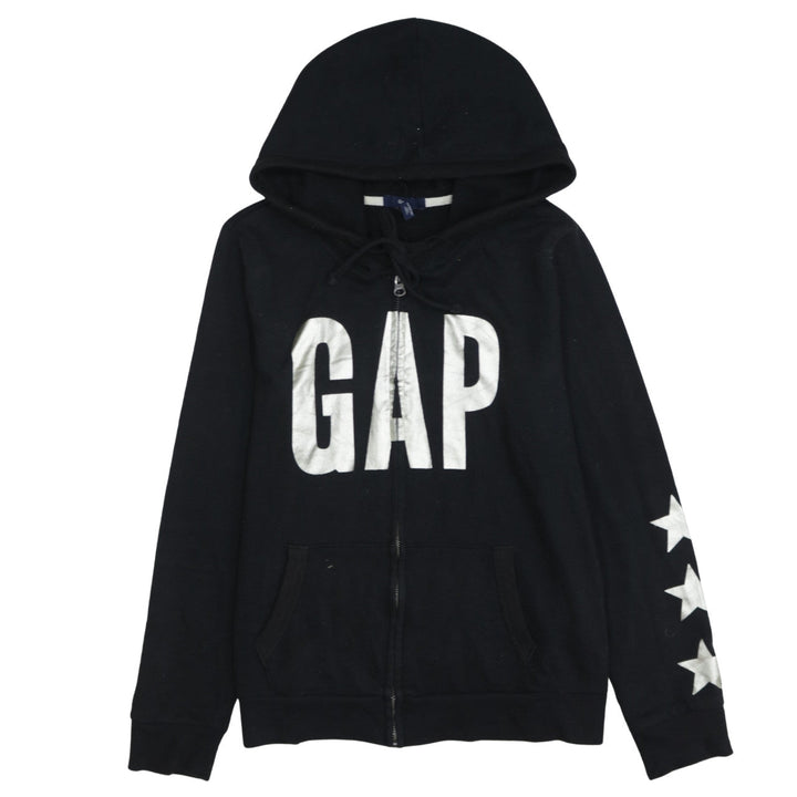 GAP Women Black Full Zip Hoodie Medium Cotton Blend Logo Casual