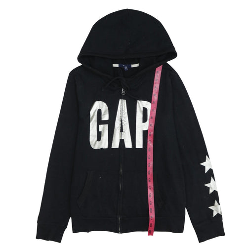 GAP Women Black Full Zip Hoodie Medium Cotton Blend Logo Casual