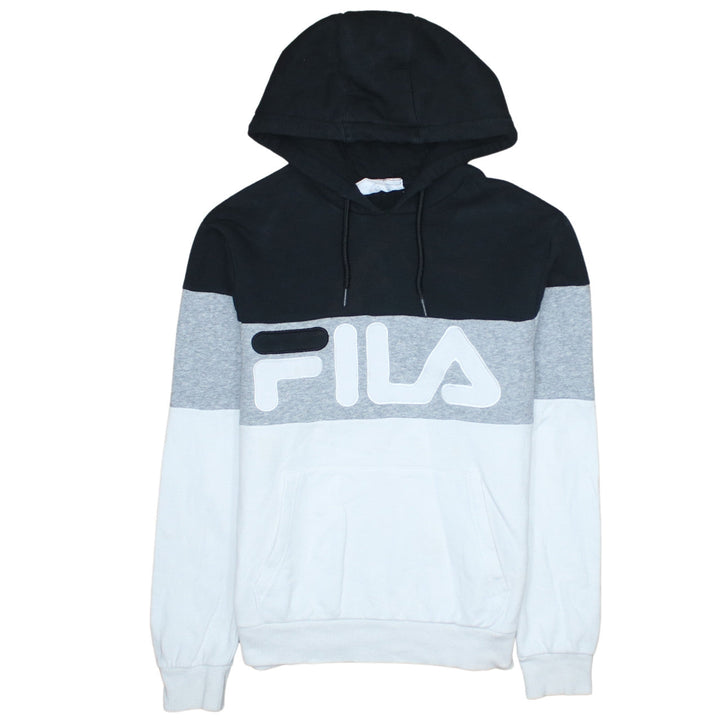 Fila Womens XS Black Grey White Pullover Hoodie Cotton Blend