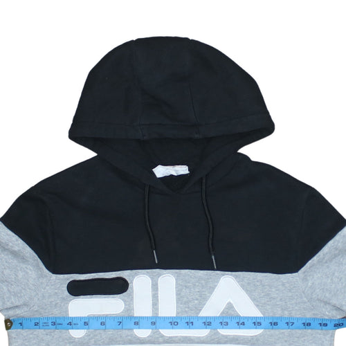 Fila Womens XS Black Grey White Pullover Hoodie Cotton Blend