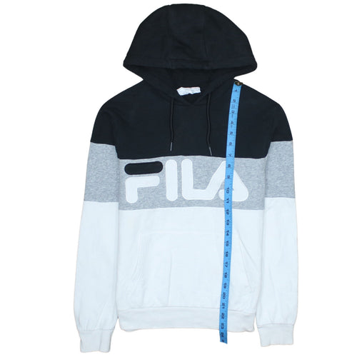 Fila Womens XS Black Grey White Pullover Hoodie Cotton Blend