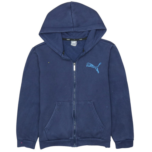 Puma Boys Navy Blue Full Zip Hoodie 13-14 Years Cotton Blend Logo Print