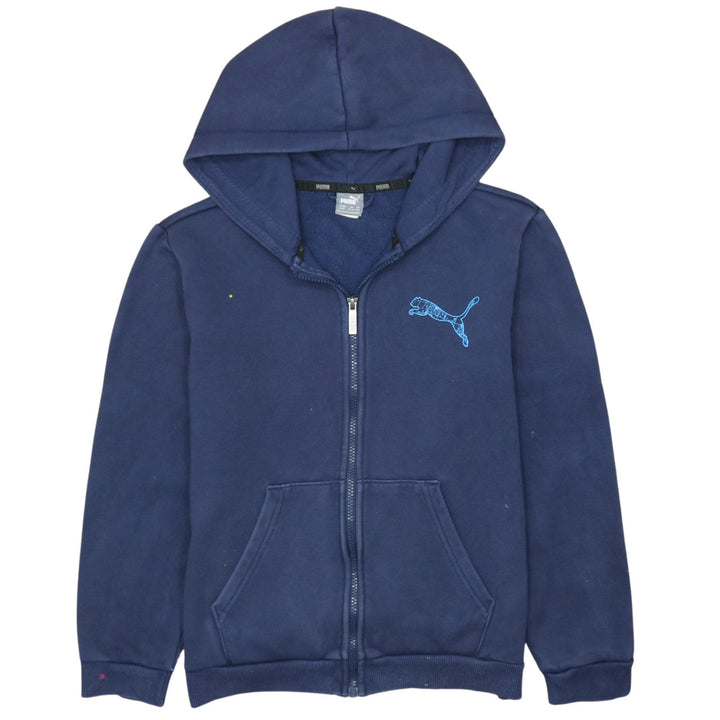 Puma Boys Navy Blue Full Zip Hoodie 13-14 Years Cotton Blend Logo Print