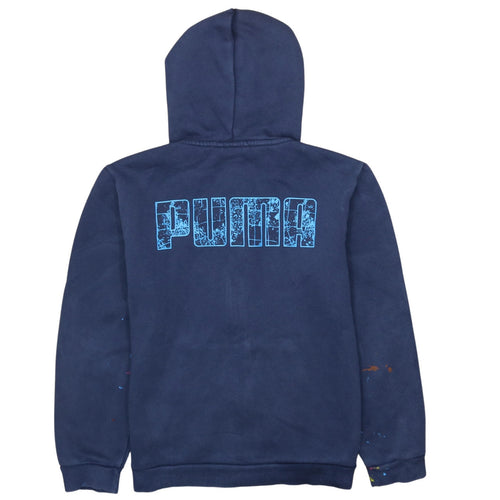 Puma Boys Navy Blue Full Zip Hoodie 13-14 Years Cotton Blend Logo Print
