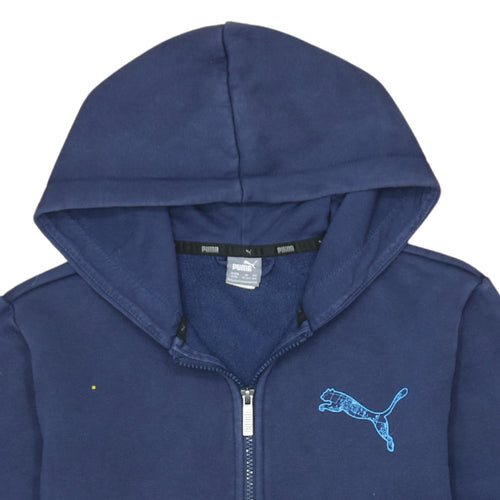 Puma Boys Navy Blue Full Zip Hoodie 13-14 Years Cotton Blend Logo Print