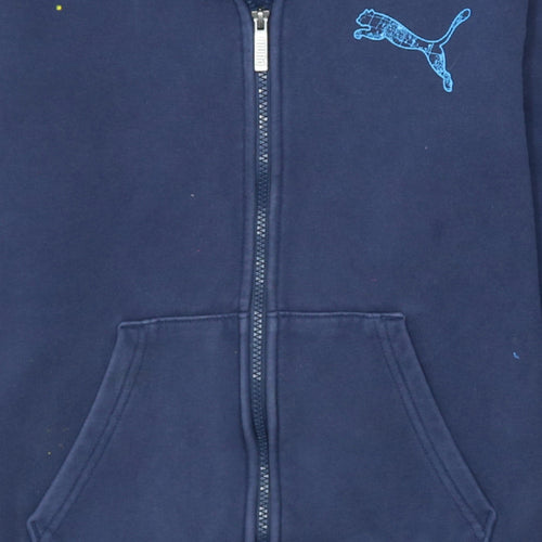 Puma Boys Navy Blue Full Zip Hoodie 13-14 Years Cotton Blend Logo Print