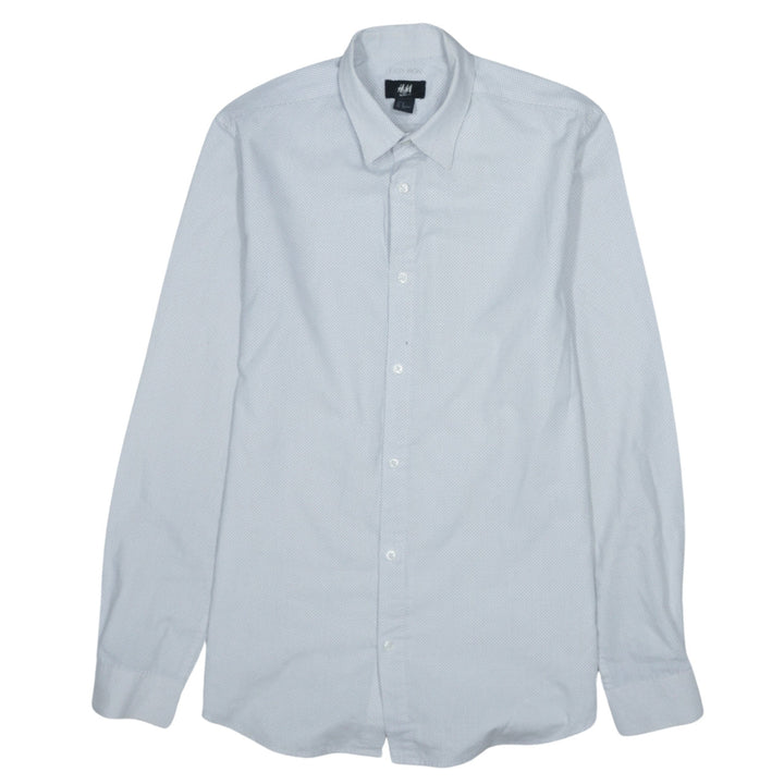 H&M Men's Blue Slim Fit Long Sleeve Polka Dot Button-Up Shirt Size S