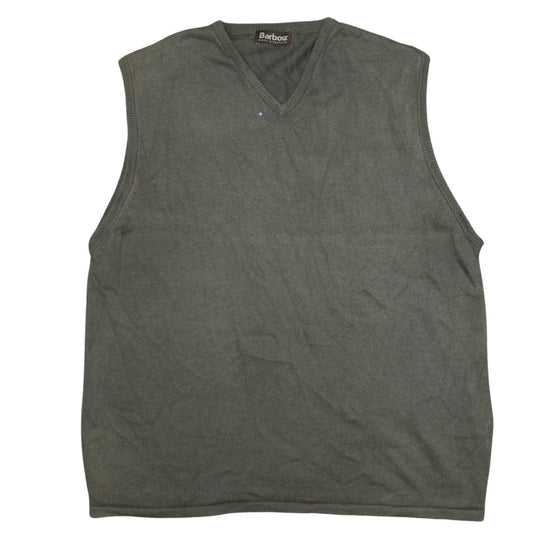 Barbour Men's Green Cotton V-Neck Sleeveless Vest Jumper L